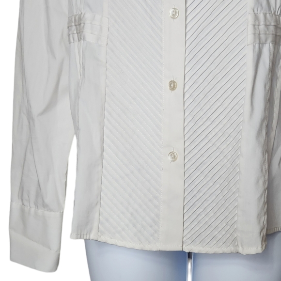 Samuel Dong Pleated Ruffle Button Up White Dressy Shirt Size Medium Women's - Picture 6 of 11